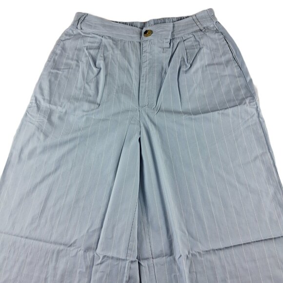 PrettyLittleThing Tailored Wide Leg Pant Women's Size 8 Blue Poplin Pinstripe - Picture 2 of 8